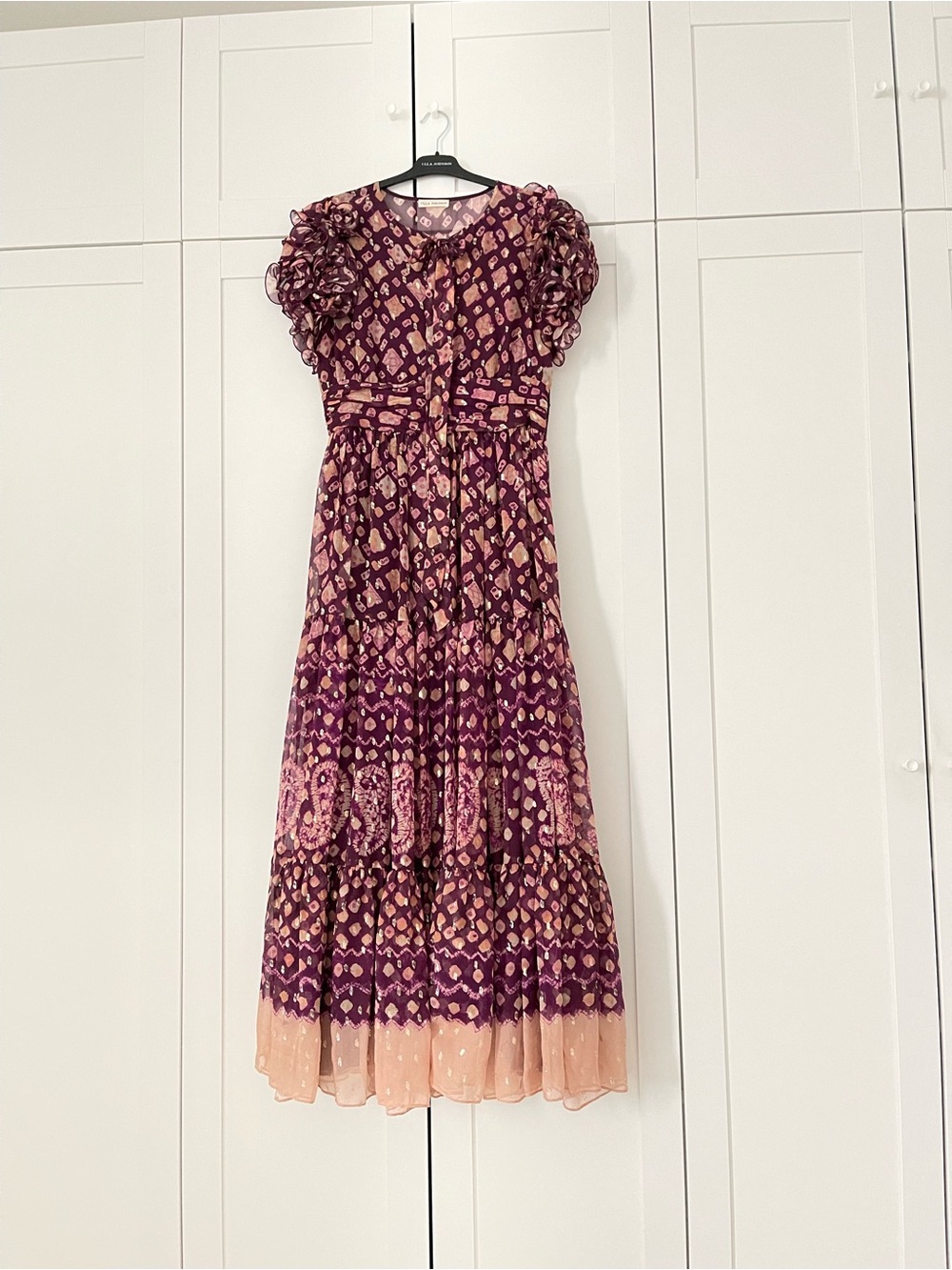 Ulla Johnson Maxi Floral Tiered Ruffle-Sleeve Dress in Plum and Blush - Picture 3 of 8